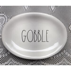 RAE DUNN ARTISAN BY MAGENTA GOBBLE THANKSGIVING 8" OVAL PLATE SET OF 4OUR